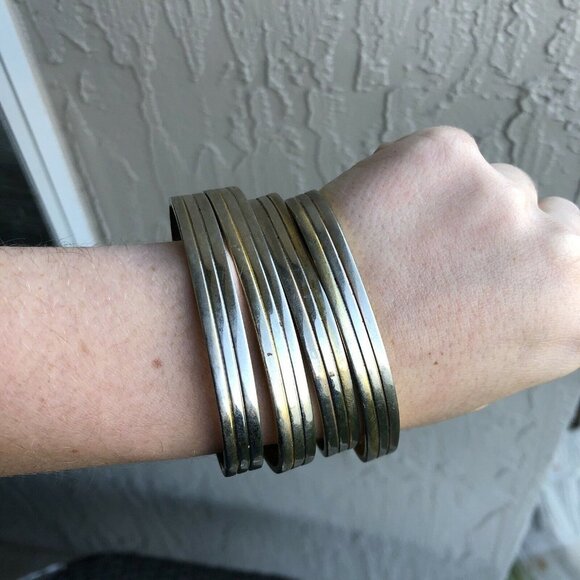 24k Electroplate GOLD Tone Cuff Bracelet Stack Set - Picture 1 of 9